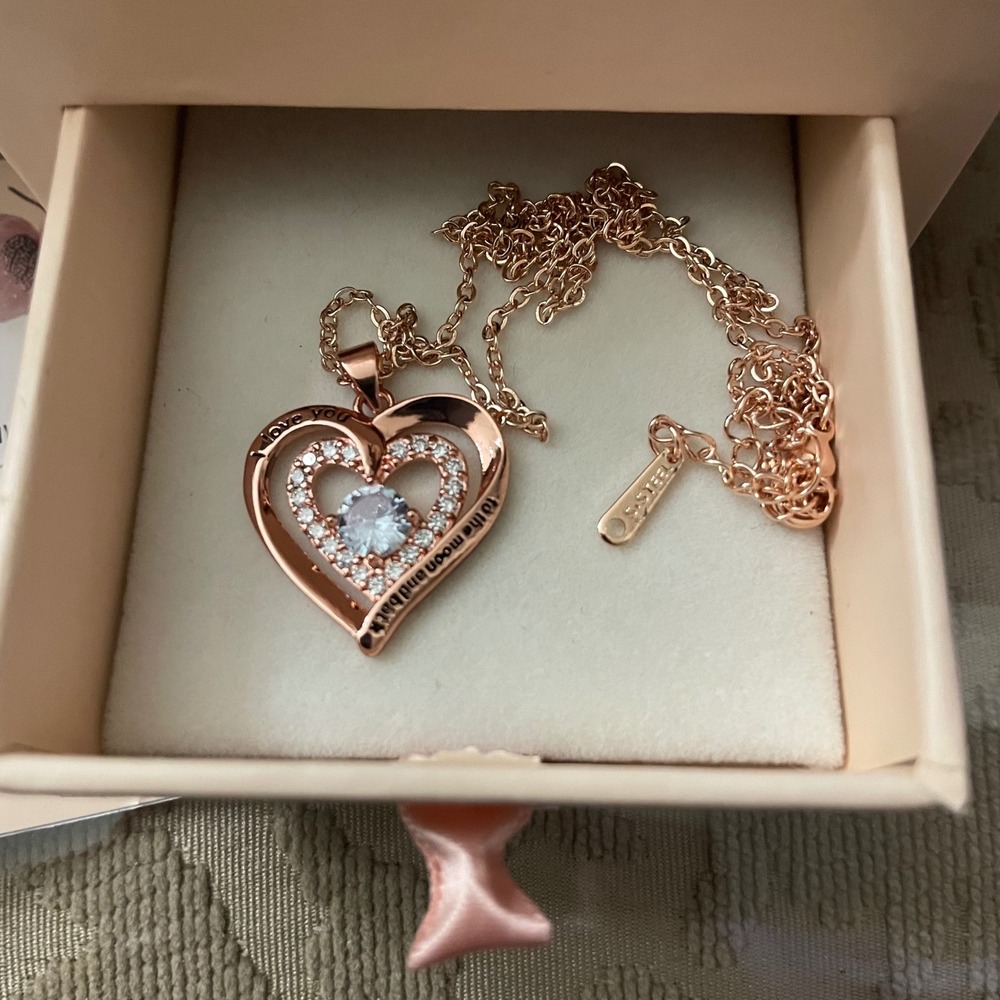 Preserved Rose Gift Box with Heart Necklace I Love You To The Moon And Back Pink - Picture 4 of 5